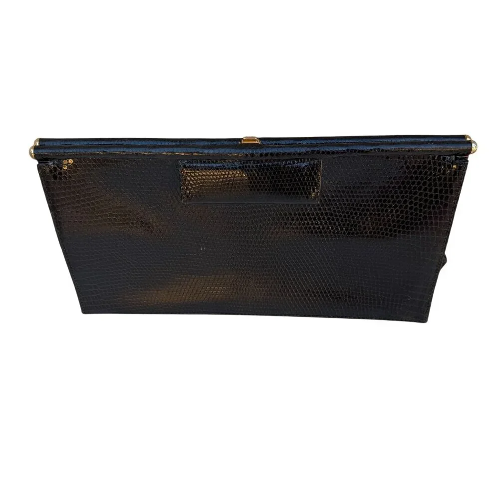 Donna Karan New York Vintage Black Genuine Lizard Skin‎ Clutch Bag Made in Italy